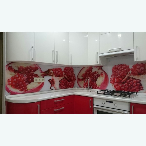 Стеклянный фартук для кухни с фотопечатью гранаты