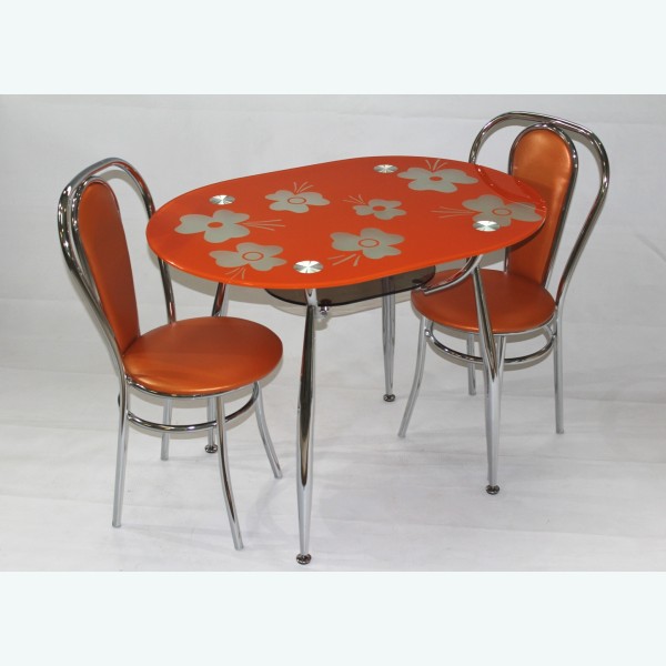 Обеденная группа Вокал 23 рисунок Кармен оранжевый подстолье бронза стулья Венские М